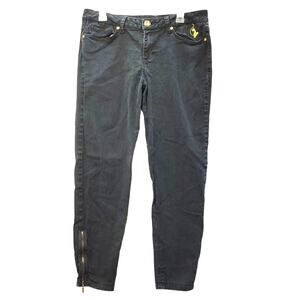 Baby Phat Slim Flared Jeans Ankle Zip Gold Mesh Mid Rise Black Denim Womens 13
